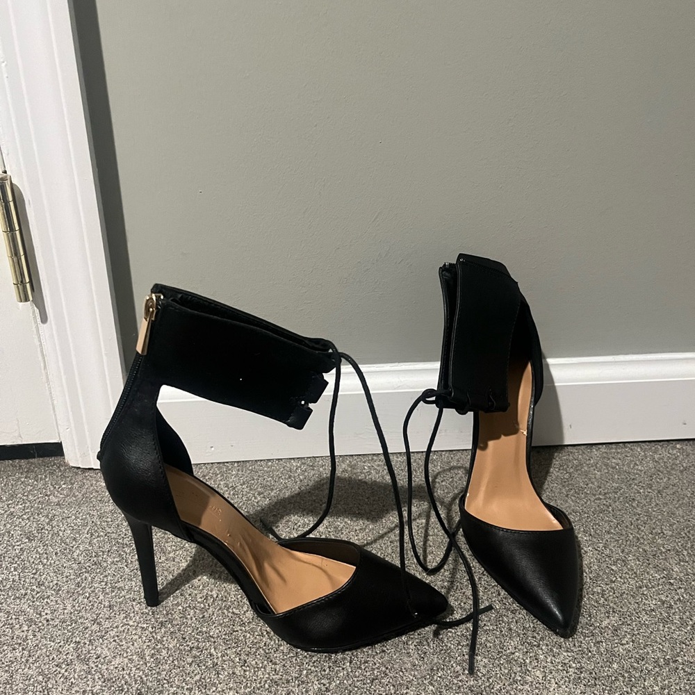 Pointed ankle strap heels